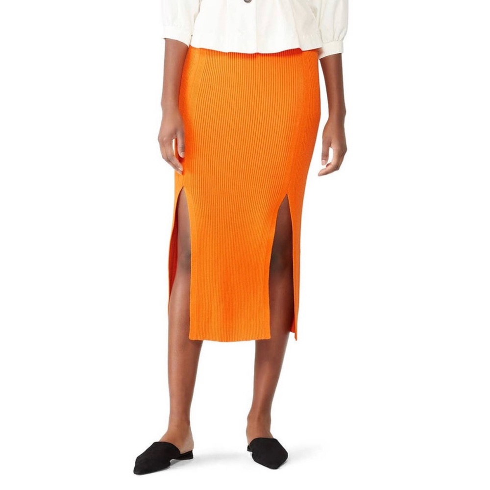 Mara‎ Hoffman Leon Rib Knit Midi Skirt S High Waisted Side Slits Elastic Waist